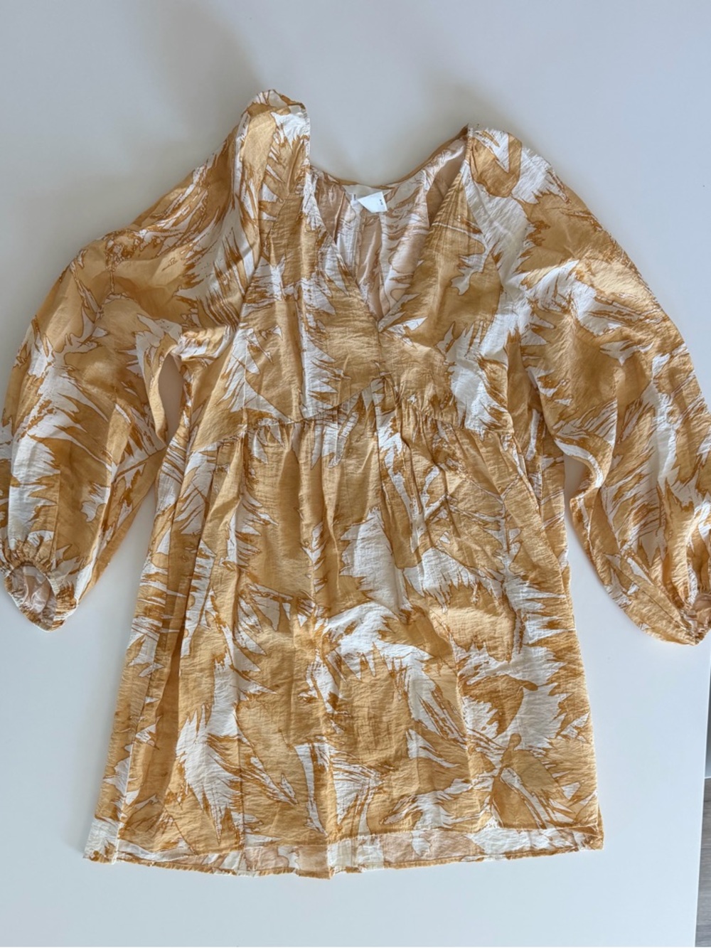 Lightweight Mustard & White Printed Babydoll Mini Dress